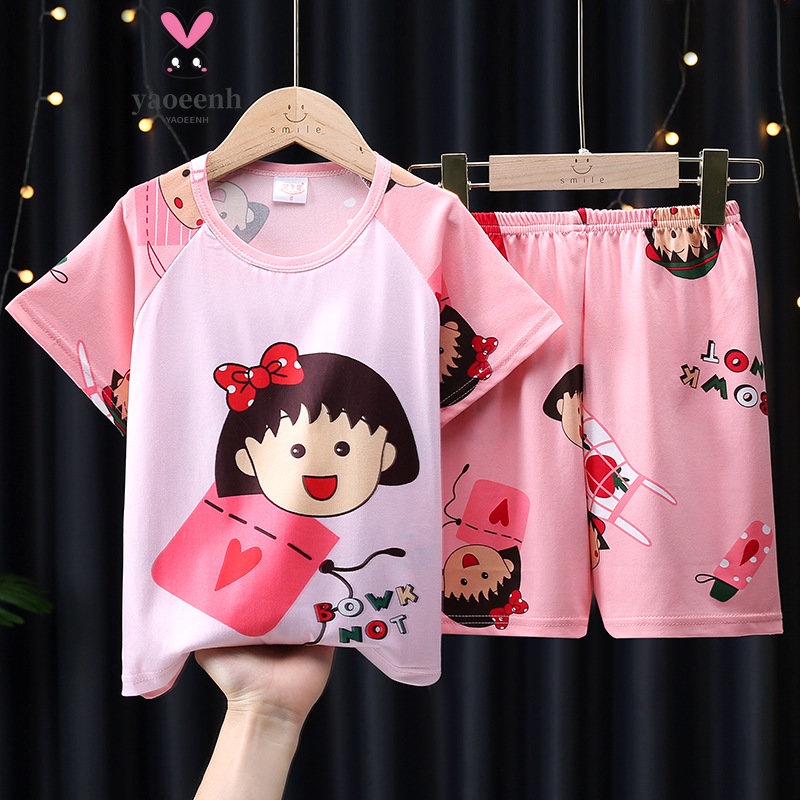 【YAOEENH】พร้อมส่ง ชุดนอนเสื้อแขนสั้น กางเกงขาสั้น ลายการ์ตูน ขนาดใหญ่ 100-165 ซม. สองชิ้น สําหรับเด็ก
