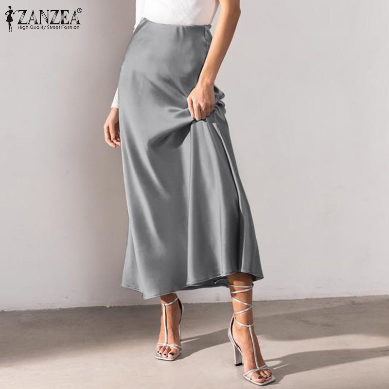 Zanzea กระโปรงเอวสูง ผ้าซาติน สไตล์เกาหลี สําหรับผู้หญิง