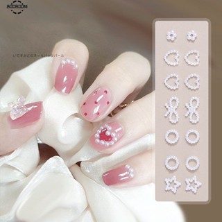 10Pcs Nail Art Pearl Peach Heart Hollow Pearl White Bright แว่นตา Moon Star สามมิติตกแต่งเล็บ Booboom