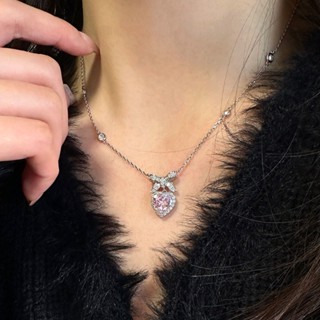 Classics Rhinestone Crystal Bowknot Heart Necklace for Women