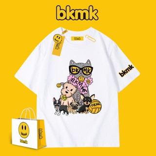 Bkmk เสื้อยืดแขนสั้น พิมพ์ลายการ์ตูนหน้ายิ้ม ทรงหลวม อเนกประสงค์ เหมาะกับหน้าร้อน สําหรับผู้หญิง และผู้ชาย