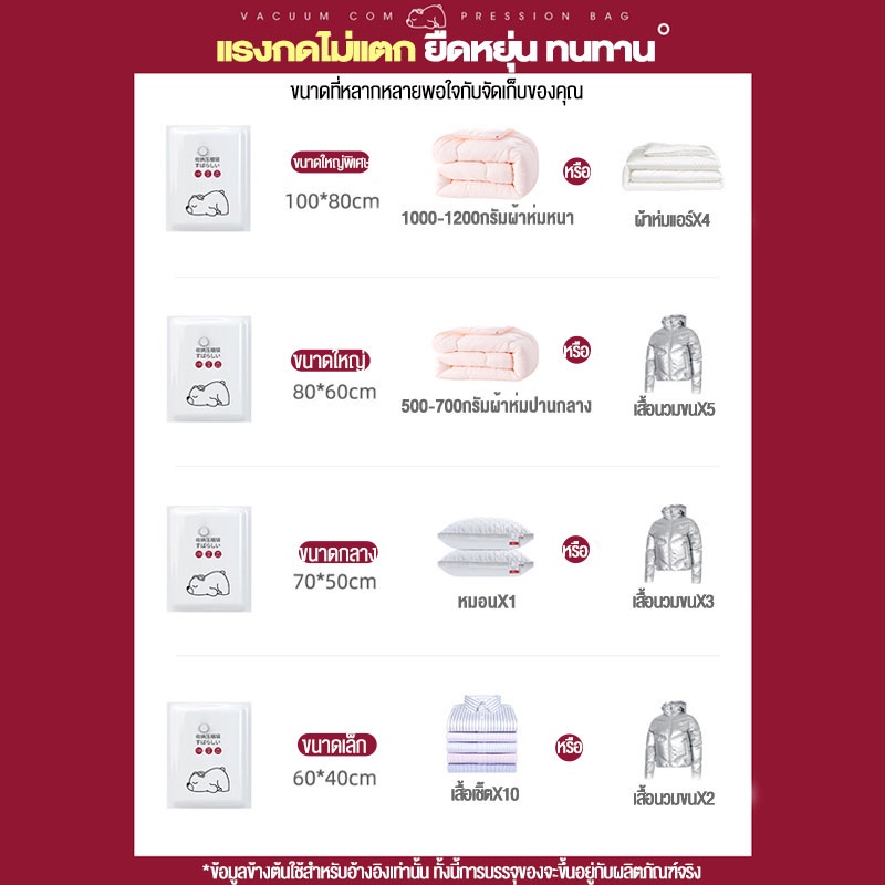 DUBE หมีน้อย-ถุงสูญญากาศ จัดเก็บผ้านวม ถุงสูญญากาศประหยัดพื้นที่ มีจุกวาล์ว ถุงเหนียวมีความทนทานไม่ขาดง่ายมีวาล์วVacuum ราคา ถูกที่สุด ดีลบีเคเค แกลเลอรีภาพที่ 6
