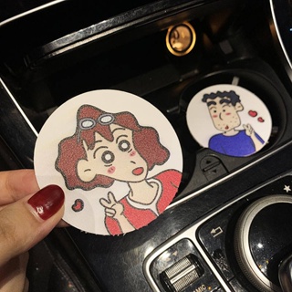 Men and Women Couple Cartoon Car Storage Pad Non-Slip Water Cup Mat Soft Leather Storage Slots Cushion Car Interior Decoration Coaster eOpw