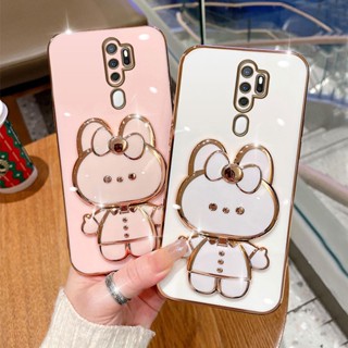 เคสโทรศัพท์มือถือ ซิลิโคนนุ่ม ลายการ์ตูนกระต่าย 3D พร้อมกระจกแต่งหน้า สําหรับ OPPO A31 A77 A77S A5 2020 A9 2020 A74 A78 A58