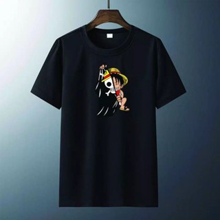 [S-5XL]Hyoerss.id - Cotoon Combed30s เสื้อยืดลําลอง สําหรับผู้ชาย ผู้หญิง แขนสั้น พิมพ์ลาย one peace mongkey d luffy