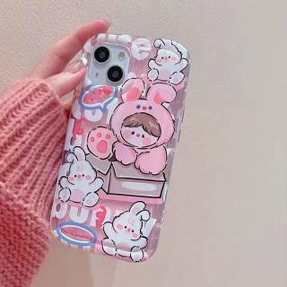 เคสโทรศัพท์มือถือแบบนิ่ม TPU กันกระแทก ลายกระต่ายสีชมพู สําหรับ IPhone 14 Pro Max 13 Pro Max 12 Pro Max 11 Pro Max XS Max X XR 7+ 8 Plus