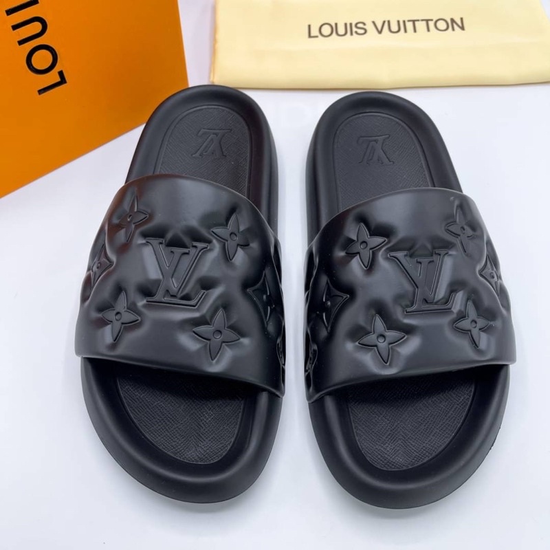TOP🐼COD LOUIS VUITTON Waterfront Sandals รองเท้าแตะแบบสวม หนังเงา SS22