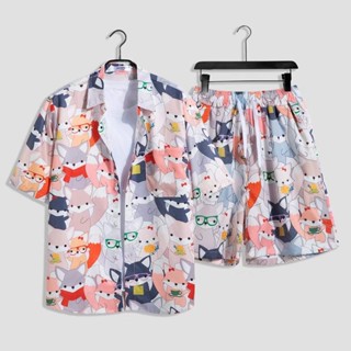 เซ็ทผู้ชายเสื้อเชิ้ตแขนสั้นฮาวายกับกางเกงขาสั้น T3014
