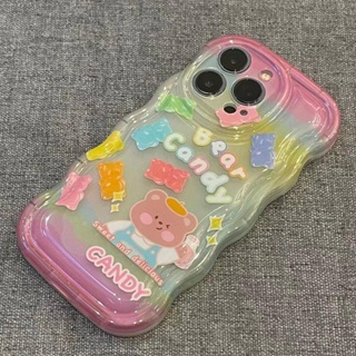 เคสโทรศัพท์มือถือซิลิโคน TPU นิ่ม แบบใส กันกระแทก ลายหมีน่ารัก สีแคนดี้ สําหรับ iPhone 11 14 13 12 Pro XS Max X XR 7 8 Plus