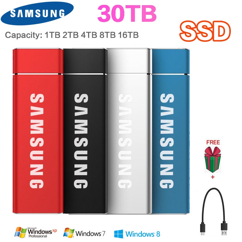 Samsung ฮาร์ดไดรฟ์ภายนอก SSD 16TB/30TB ฮาร์ดดิสก์แบบพกพา  USB 3.0 HDD  8TB/4TB/2TB  External Hdd ( ฮ