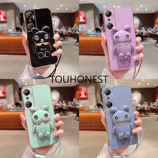 เคส INFINIX Hot 10 เคส infinix Hot 20 Play เคส infinix Hot 20S Hot 20i Case infinix Note 12 Vip Cover infinix Note 12 pro Cassing infinix Zero Smart 5 Soft Silicone Shockproof Cute Rabbit Bunny Bracket Stand Phone Case With Rope โทรศัพท์มือถือ ซิลิโคนนิ่ม