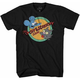 เสื้อยืดโอเวอร์ไซส์เสื้อยืด พิมพ์ลายกราฟิกโลโก้ The Simpsons Itchy &amp; Scratchy สําหรับผู้ชายS-3XL