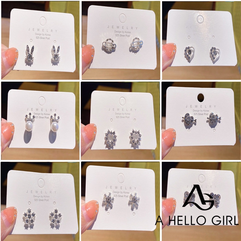 A HELLO GIRL แฟชั่น คริสตัล หัวใจ ต่างหูสตั๊ด สําหรับผู้หญิง เครื่องประดับ ต่างหูดาว เครื่องประดับ ของขวัญ