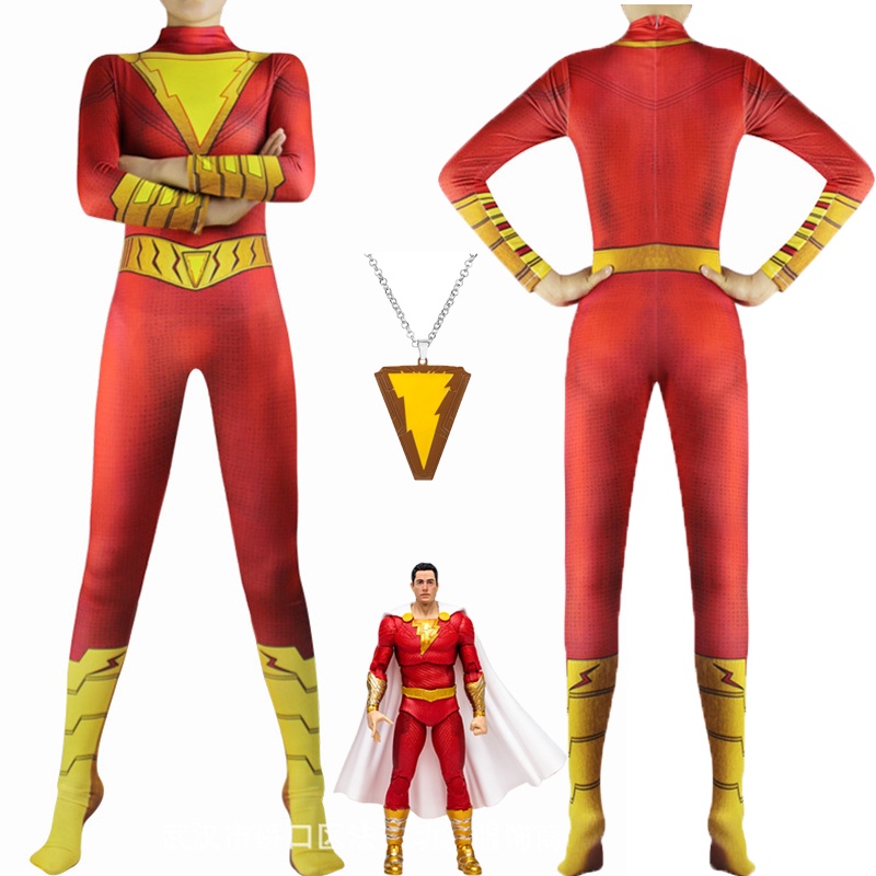 ชุดบอดี้สูทคอสเพลย์ Billy Batson Superhero Shazam เหมาะกับเทศกาลฮาโลวีน สําหรับเด็ก และผู้ใหญ่