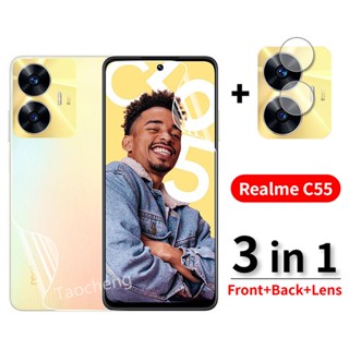 3 in 1 ฟิล์มไฮโดรเจลนิ่ม ใส กันรอยเลนส์กล้อง ด้านหน้า และหลัง สําหรับ Realme C55 RealmeC55 4G 2023