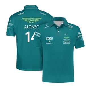 Fernando Alonso Design เสื้อโปโล 2023 Aston Martin ใหม่ เสื้อโปโลแข่งรถ ไดรเวอร์ เสื้อยืด คุณภาพสูง