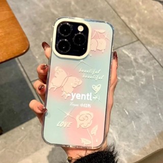 เคสโทรศัพท์มือถือ ซิลิโคนนุ่ม ใส กันกระแทก ลายผีเสื้อ ดอกกุหลาบ สําหรับ iPhone 14 13 11 12Promax X XR XS 7plus 8plus 11Pro 12Pro 14Pro