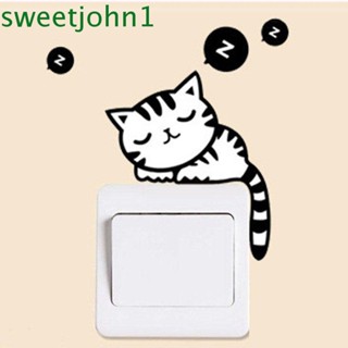 sweetjohn sleep cat สติ๊กเกอร์ไวนิลสําหรับติดตกแต่งผนังบ้าน