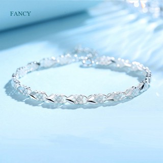 Fancy สร้อยข้อมือใบโคลเวอร์ ชุบเงิน สี่แฉก สั้น แฟชั่นสําหรับผู้หญิง