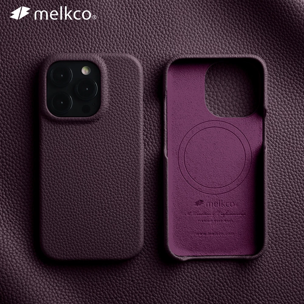 Melkco เคสหนังพรีเมี่ยมสําหรับ iPhone 14 Pro Max 15 Plus 16 Pro แม่เหล็กหรูหราแฟชั่นธุรกิจหนังวัวธรรมชาติฝาครอบโทรศัพท์
