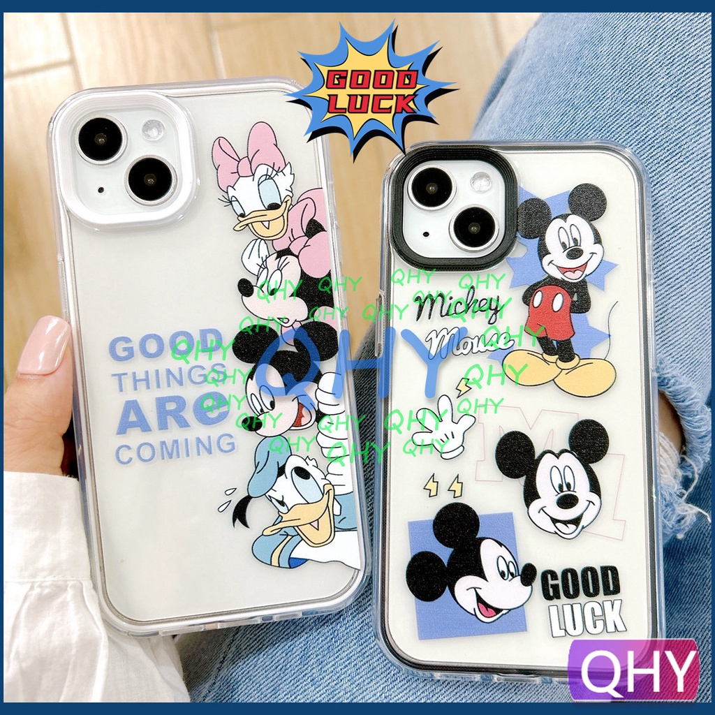 Qhy - เคสโทรศัพท์มือถือแบบใส กันกระแทก ลายการ์ตูนหนูน่ารัก ขอบสีขาว สําหรับ iPhone 14 6s 7 8 Plus XR 11 12 13 Pro Max 2 in 1