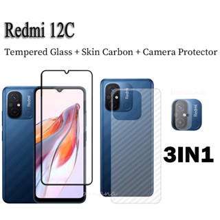 ฟิล์มกระจกนิรภัยกันรอยหน้าจอ และเลนส์กล้อง แบบเต็มจอ สําหรับ Redmi 12C Redmi 10C 10A 10 2022 9 9A 9C 9T A1