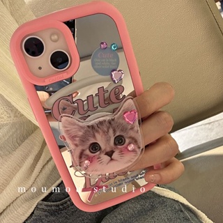 เคสมือถือ แบบนิ่ม ลายแมว พร้อมกระจก กันกระแทก สําหรับ Iphone 14 Pro Max Apple 13 12 11 14 Pro 13 Pro Max 13