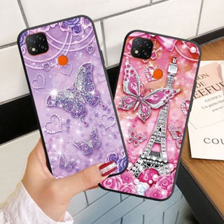 เคสโทรศัพท์มือถือ ซิลิโคนนุ่ม ลายผีเสื้อ ประดับเพชร สําหรับ Xiaomi Redmi 9A 9C 9T Note 9 Pro 9S