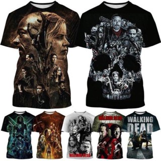 เสื้อยืดลําลอง แขนสั้น คอกลม พิมพ์ลาย The Walking Dead 3D แฟชั่นฤดูร้อน สไตล์ฮาราจูกุ สําหรับผู้ชาย 2023