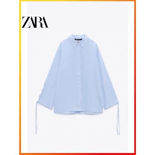 Zara ฤดูใบไม้ผลิ ใหม่ ผู้หญิง แยก ออกแบบ ผ้าฝ้าย ปกเสื้อ poplin เสื้อ 1971181403