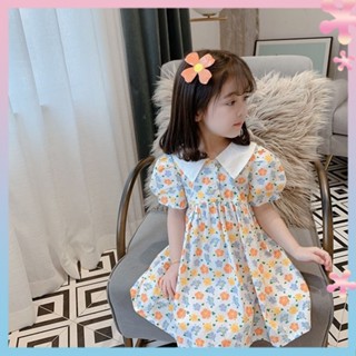 Girls summer dress 2022 new childrens Lady shirt collar Princess dress female baby Western style dress