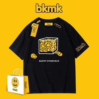 Bkmk เสื้อยืดแขนสั้น ผ้าฝ้าย พิมพ์ลายหน้ายิ้ม แฟชั่นสตรีท