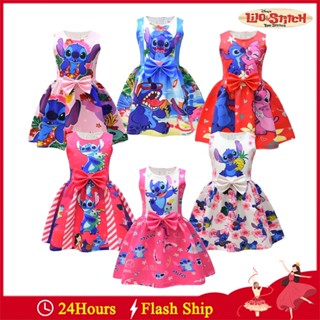 ชุดนอนแขนกุด ลายการ์ตูน Lilo and Stitch แฟชั่นฤดูร้อน สําหรับเด็กผู้หญิง เหมาะกับงานปาร์ตี้ฮาโลวีน คริสต์มาส วันเกิด