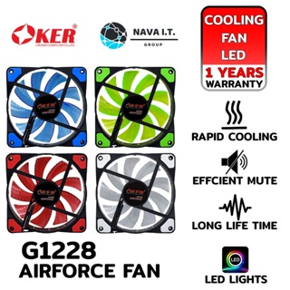 COINSคืน15%⚡FB9JMZV6⚡ OKER G1228 RED/WHITE/BLUE/GREEN SUPER AIRFORCE FAN LED มีไฟ พัดลมระบายความร้อน รับประกัน 1ปี