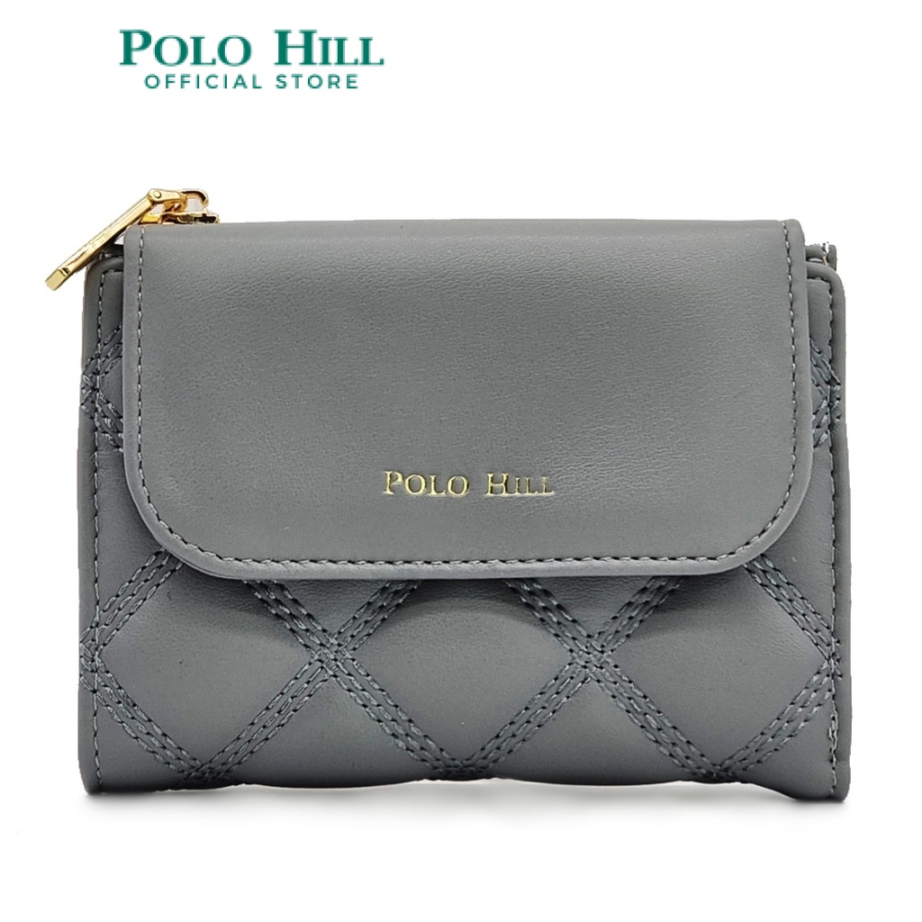 POLO HILL Ladies Quilted TriFold Zip Short Wallet PLWL-LW154 (ดํา/น้ําเงิน/แดง)