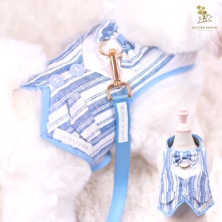 Glitter Pooch Harness ชุดรัดอก สายจูง เสื้อผ้า สุนัข, หมา, แมว, สัตว์เลี้ยง พร้อม สายจูง รุ่น Mr. Gentleman Ocean Stripe