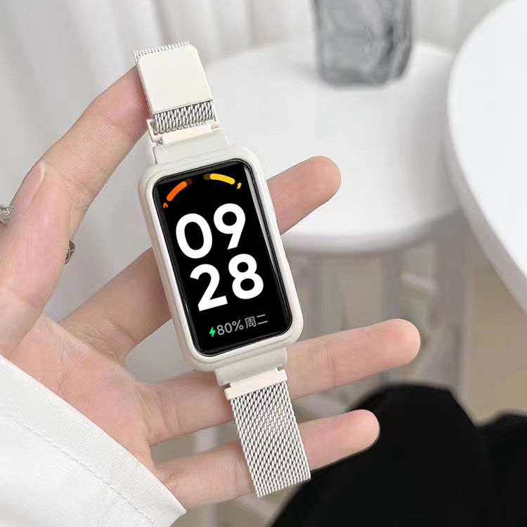 สายโลหะ สําหรับ Xiaomi Mi Band 8 Active redmi band 2 อุปกรณ์เสริมสมาร์ทวอทช์ Milan สร้อยข้อมือแม่เหล็ก เคสป้องกัน สําหรับ Xiaomi redmi band 2 ฝาครอบป้องกัน