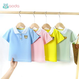 Aoda เสื้อโปโลแขนสั้นฤดูร้อนเด็ก, เด็กชายและเด็กหญิงใหม่แขนสั้นหลวมเสื้อยืดปกสีทึบด้านบน polo shirt