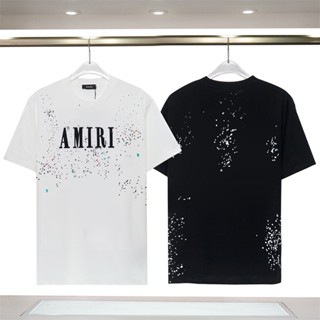 Amiri23ss ใหม่ เสื้อยืดแขนสั้น พิมพ์ลายโลโก้ตัวอักษรท้องฟ้า และดวงดาว แฟชั่นฤดูใบไม้ผลิ และฤดูร้อน