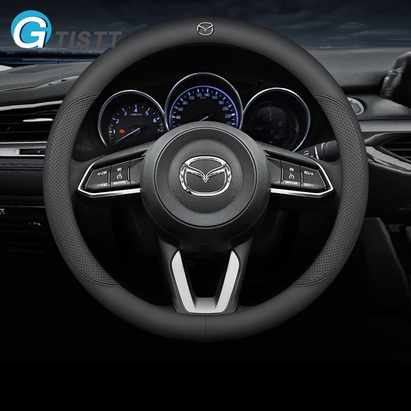 GTISTT หนังไมโครไฟเบอร์ หุ้มพวงมาลัยรถยนต์ พวงมาลัยรถยนต์ ปลอกหุ้มพวงมาลัยรถยนต์ ระบายอากาศได้ กันลื่น ที่หุ้มพวงมาลัยรถยนต์ ปลอกหุ้มพวงมาลัย ที่หุ้มพวงมาลัย แต่งรถภายในรถยนต์ สำหรับ Mazda 6 5 2 3 CX3 CX9 CX7 CX5 6 Wagon Axela 323 CX30 BT50 CX8 MX5 RX8 RX