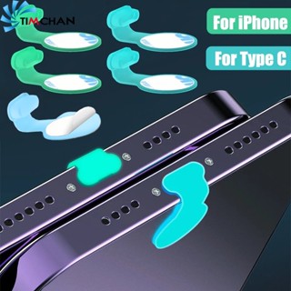 ปลั๊กกันฝุ่น Type-C ซิลิโคนเรืองแสง กันน้ํา กันหาย สีฟ้า สีเขียว สําหรับ IPhone