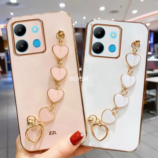 พร้อมส่ง เคสโทรศัพท์มือถือนิ่ม ขอบตรง กันกระแทก ลายหัวใจ พร้อมสายคล้องมือ สําหรับ Infinix Smart 7 2023 INFINIXSMART7