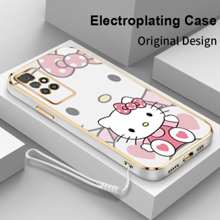 ใหม่ เคสโทรศัพท์มือถือ ชุบไฟฟ้า ปิดด้านหลัง ทรงสี่เหลี่ยม ลาย Hello Kitty Pacha Dog สําหรับ Redmi 10 4G 10 Prime 2021 10C Redmi Note 11 4G