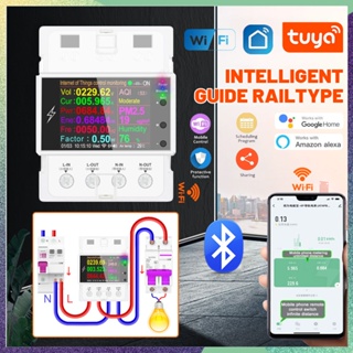 [ใหม่] Tuya Wifi Din Rail สวิตช์ควบคุมระยะไกล At4pw 100a Ac 220v 110v ดิจิทัล โวลต์แอมป์ ความถี่ Kwh เครื่องวัด