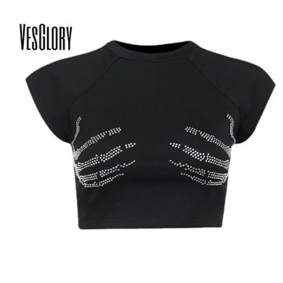 Vesglory เสื้อยืด คอกลม แขนสั้น สีพื้น เซ็กซี่ สําหรับผู้หญิง