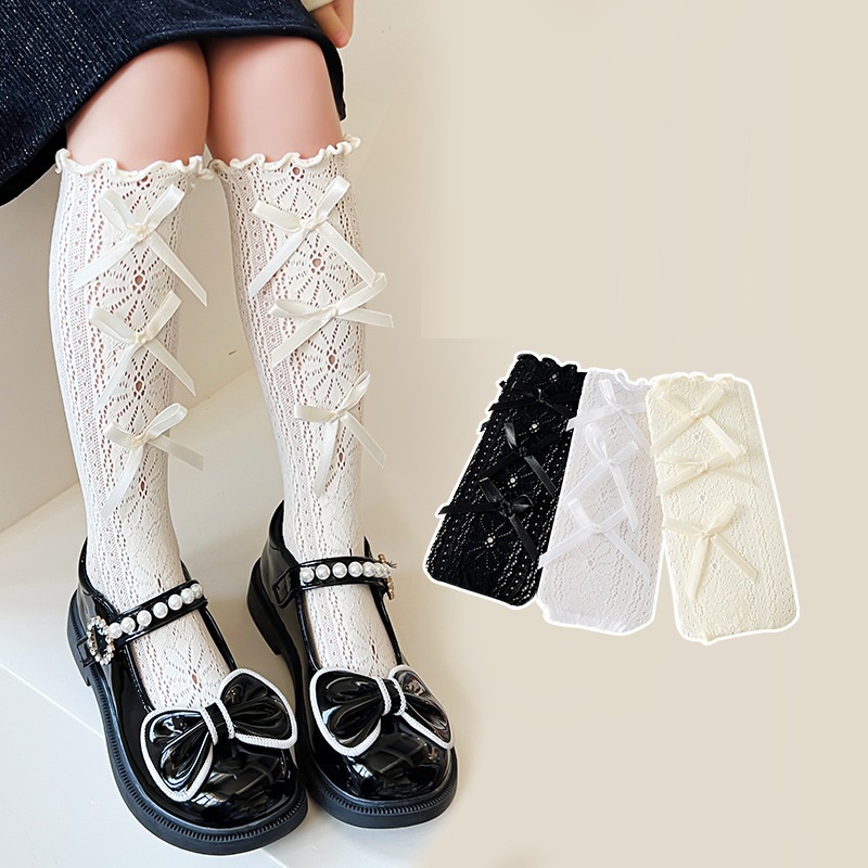 Bellini - KP2 NEW ถุงเท้าลูกไม้ยาวมีริบบิ้นคุณภาพพรีเมี่ยม 3 เส้น