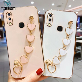 เคสโทรศัพท์มือถือ ซิลิโคน พร้อมสายคล้องข้อมือ จี้หัวใจ สําหรับ Vivo Y17 Y15 Y12 Y51 Y51A Y53S Y31 Y50 Y30i Y95 Y91 Y93 Y91C Y1S Y71 Y85 Y19 V9