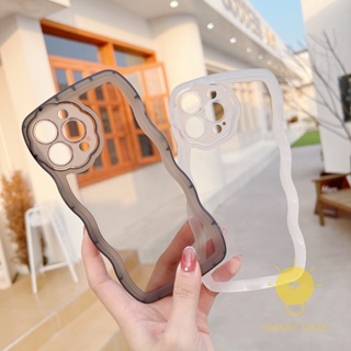 For เคสไอโฟน 14 Pro Max [Wave Shape Flower Camera Transparent] เคส Phone Case For iPhone 14 Pro Max Plus 13 12 Mini 11 X XS Max XR SE 8 7 For เคสไอโฟน11 Ins Korean Style Retro Classic Couple Shockproof Protective TPU Cover Shell