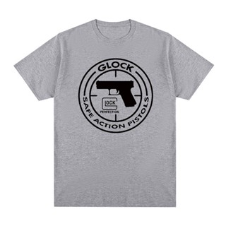 [S-5XL] ใหม่ เสื้อยืดผ้าฝ้าย 100% พิมพ์ลายดอกไม้ Glock safe action Pistol Handgun สําหรับผู้ชาย และผู้หญิง