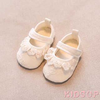 Kidsup1-3-12months รองเท้าพื้นแบน พื้นนิ่ม กันลื่น แต่งโบว์ แต่งลูกไม้ สไตล์เจ้าหญิง แฟชั่นฤดูใบไม้ผลิ และฤดูร้อน สําหรับเด็กผู้หญิงวัยหัดเดิน